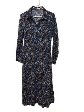 An'ge Mantry Floral Print Long Sleeve Button-Down Midi Dress
